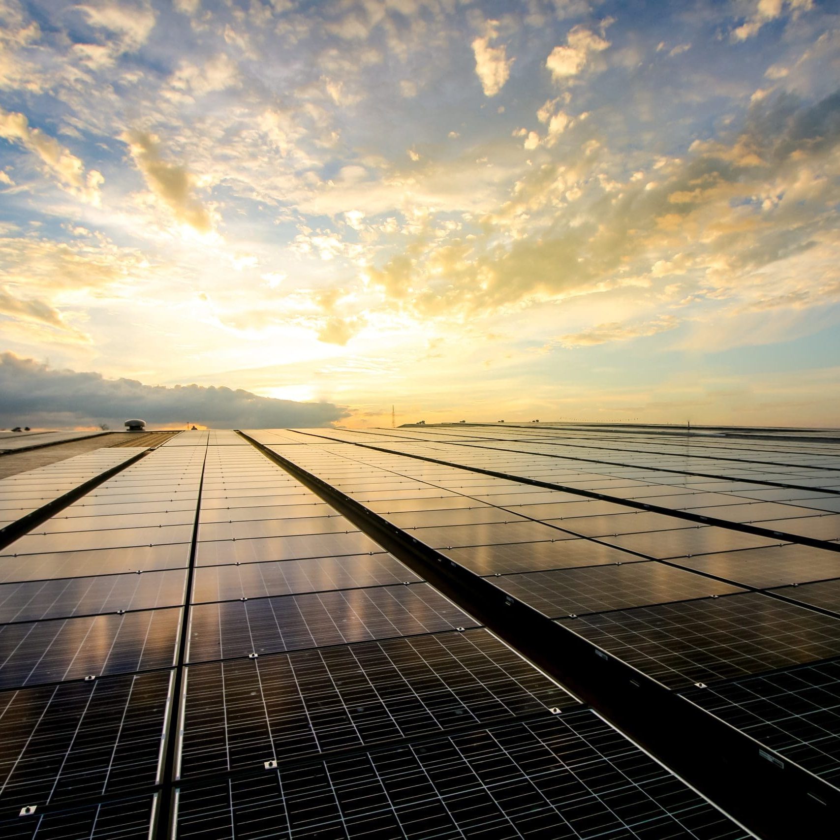 solar panels on roof and sky background